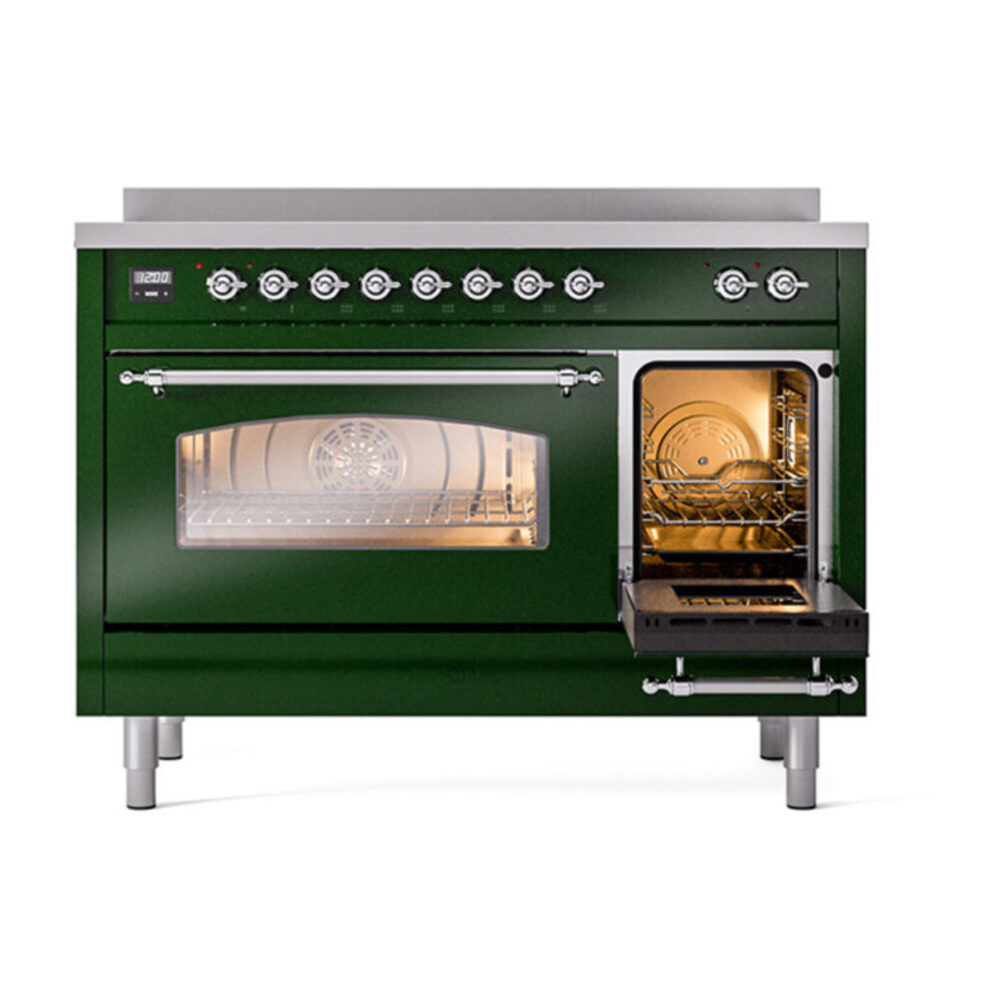 ILVE_UPI486NMPEGC_Nostalgie_II_48"_Dual_Fuel_Range_side_oven_door_opened