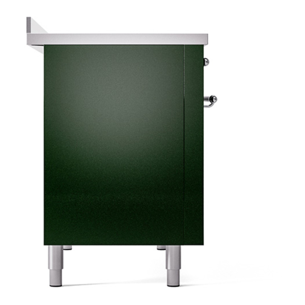 ILVE UPI486NMPEGC Nostalgie II 48 inch Induction Range with 6 Elements (Triple Glass Door, Emerald Green, Chrome) 12 ILVE_UPI486NMPEGC_Nostalgie_II_48"_Dual_Fuel_Range_left_side