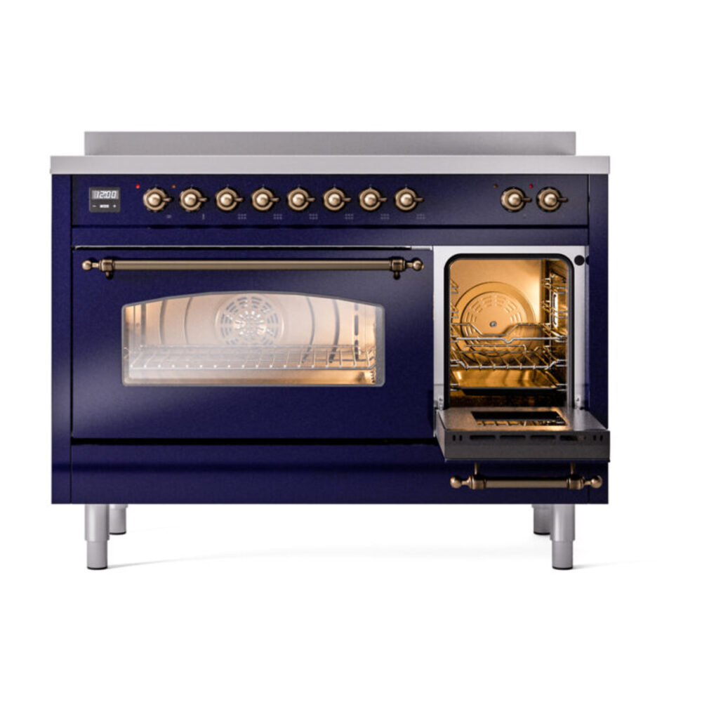 ILVE_UPI486NMPMBB_Nostalgie_II_48"_Dual_Fuel_Range_side_oven_door_opened