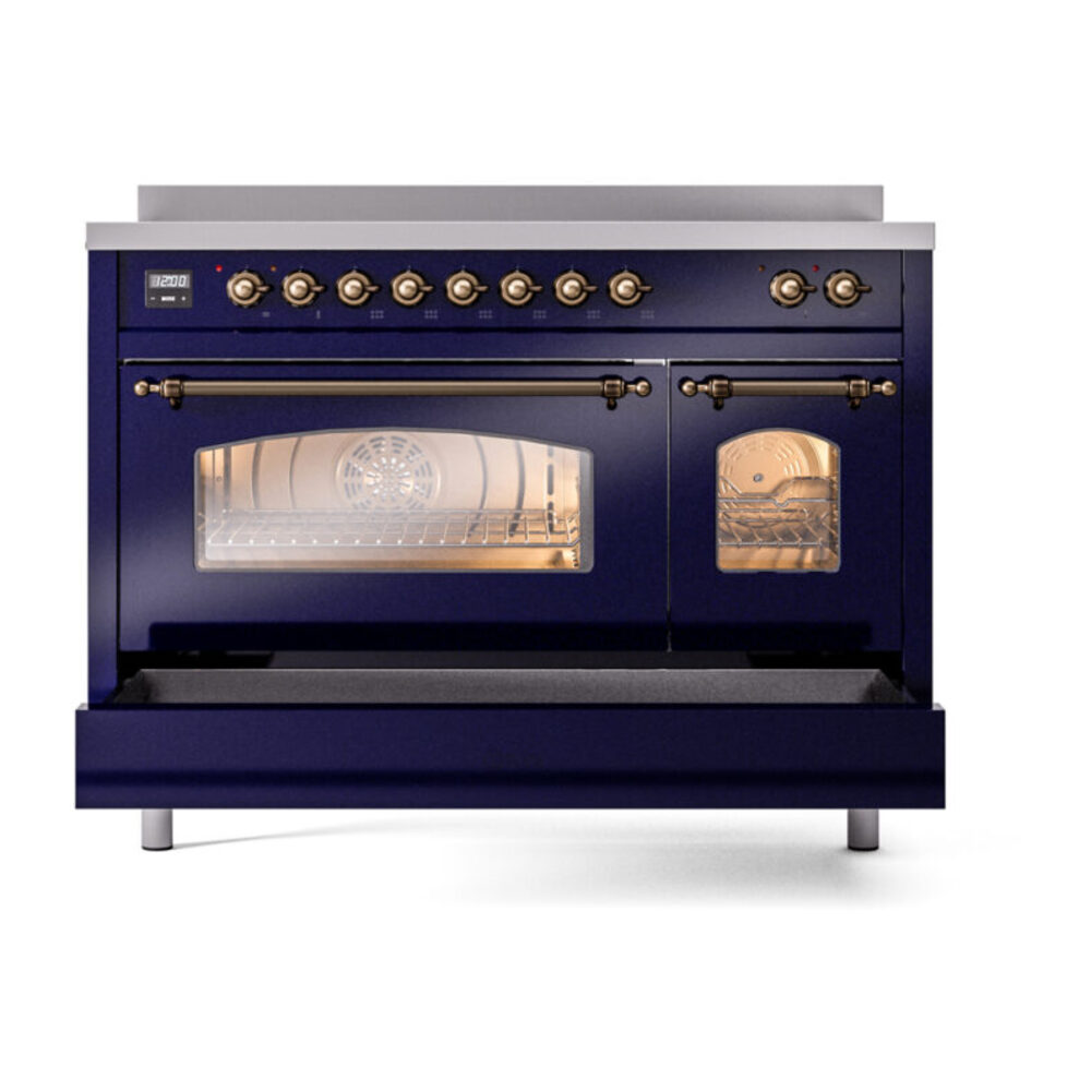 ILVE_UPI486NMPMBB_Nostalgie_II_48"_Dual_Fuel_Range_drawer_opened