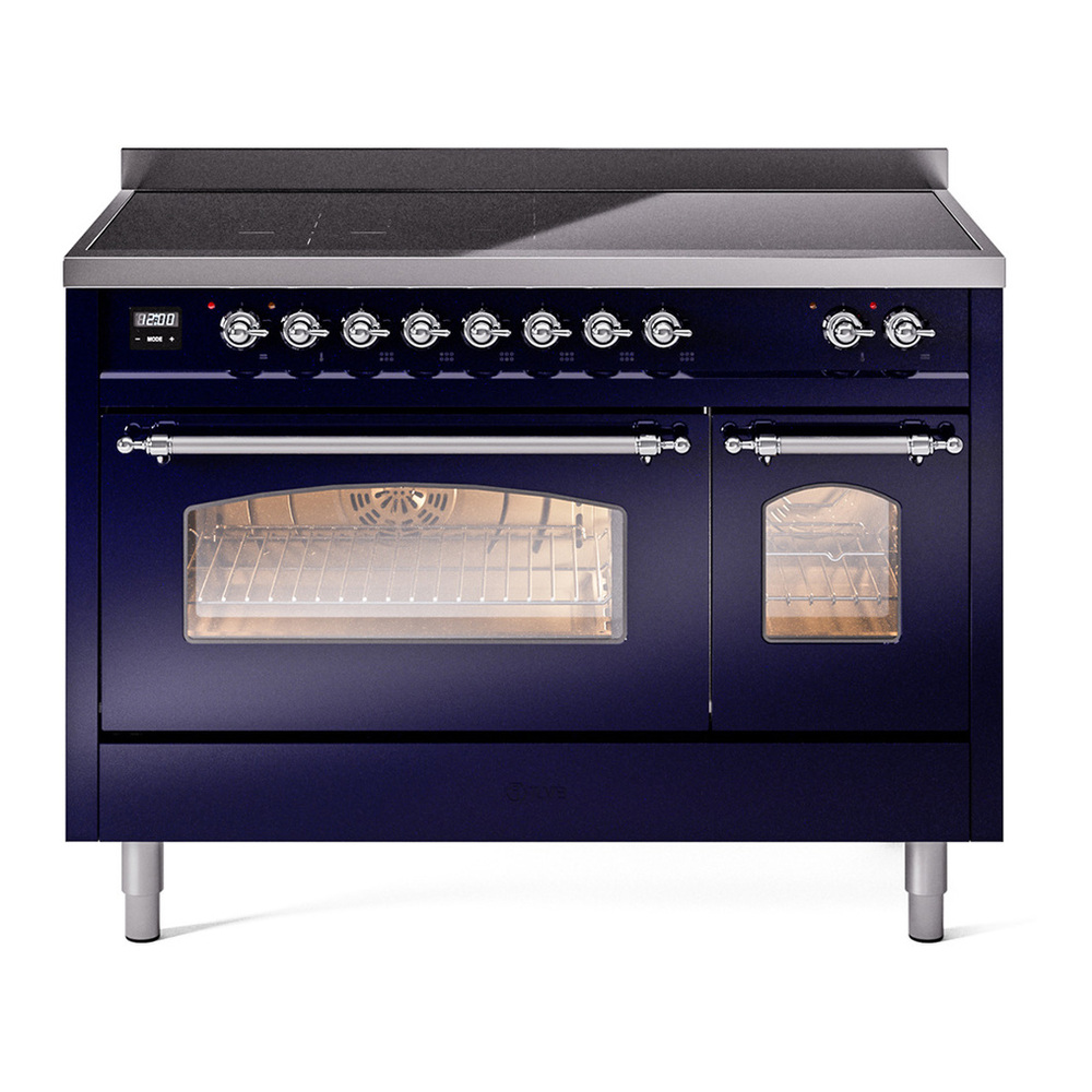 ILVE UPI486NMPMBC Nostalgie II 48 inch Induction Range with 6 Elements (Triple Glass Door, Midnight Blue, Chrome) 1 UPI486NMPMBC
