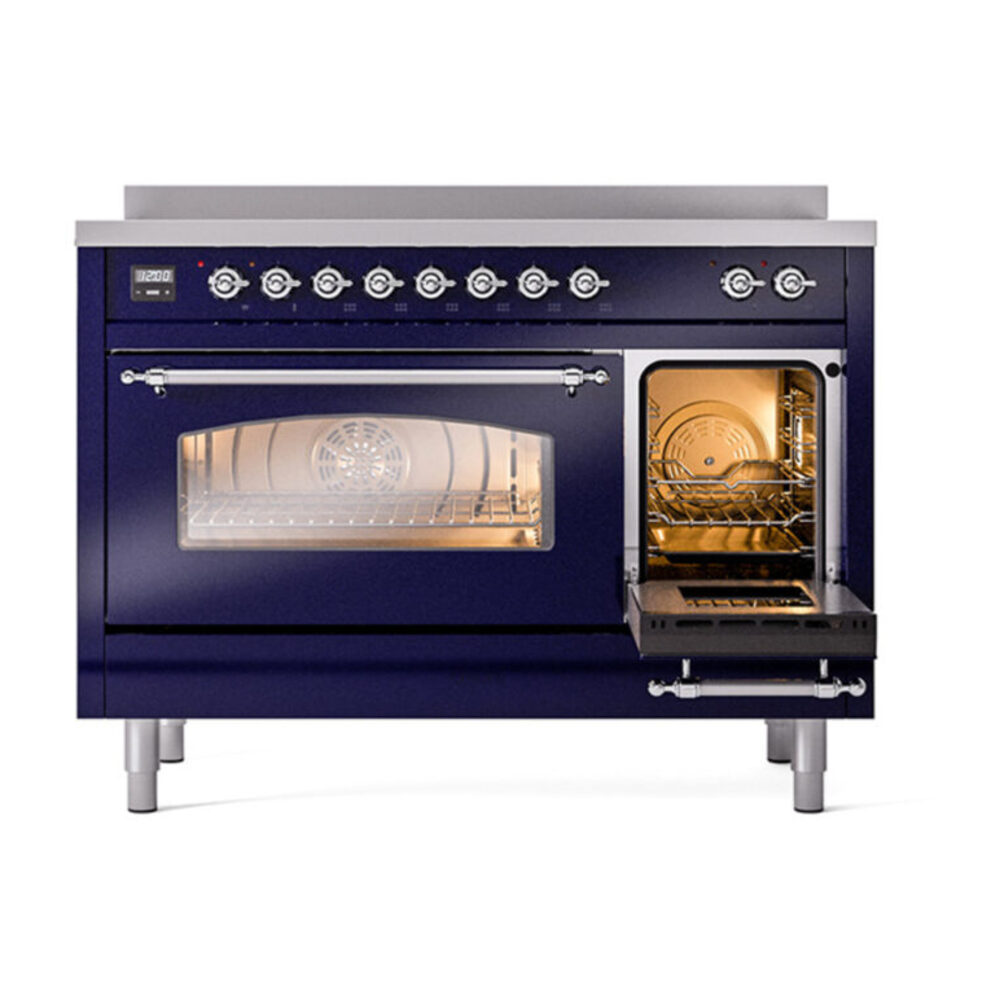 ILVE_UPI486NMPMBC_Nostalgie_II_48"_Dual_Fuel_Range_side_oven_door_opened