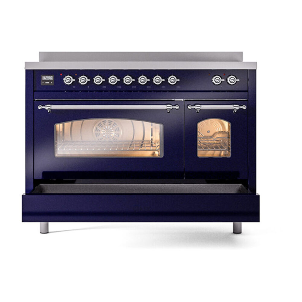 ILVE_UPI486NMPMBC_Nostalgie_II_48"_Dual_Fuel_Range_drawer_opened