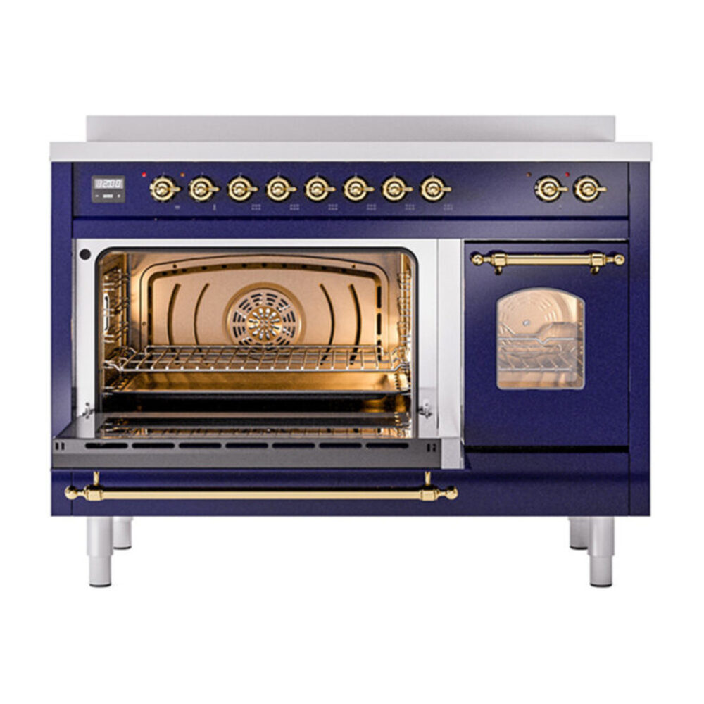 ILVE_UPI486NMPMBG_Nostalgie_II_48"_Dual_Fuel_Range_main_oven_door_opened