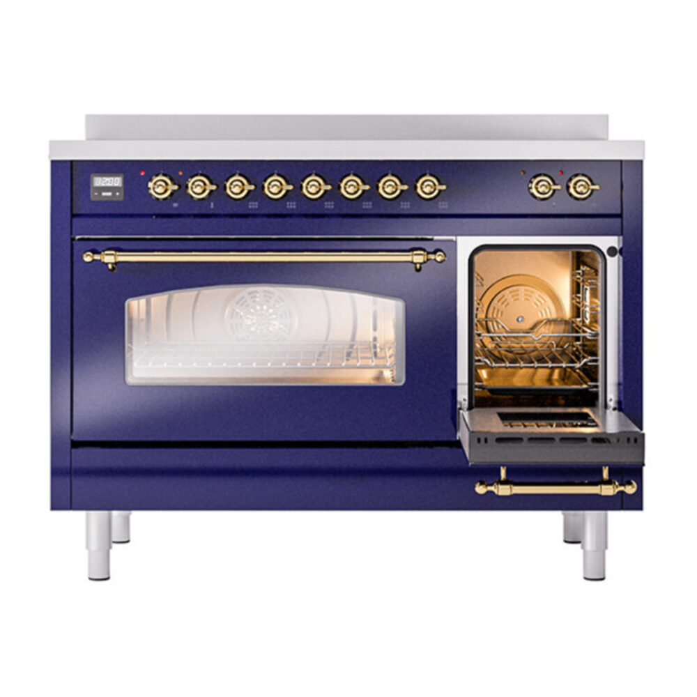 ILVE_UPI486NMPMBG_Nostalgie_II_48"_Dual_Fuel_Range_side_oven_door_opened