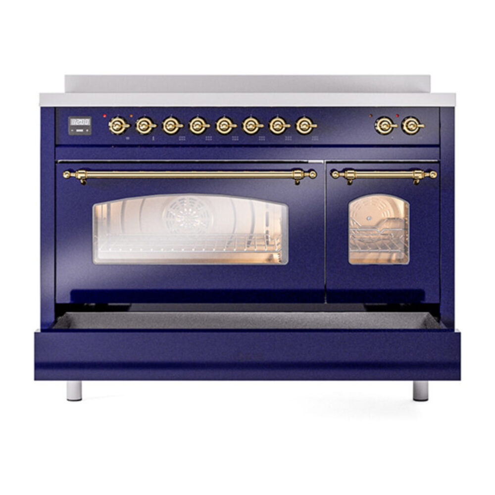 ILVE_UPI486NMPMBG_Nostalgie_II_48"_Dual_Fuel_Range_drawer_opened