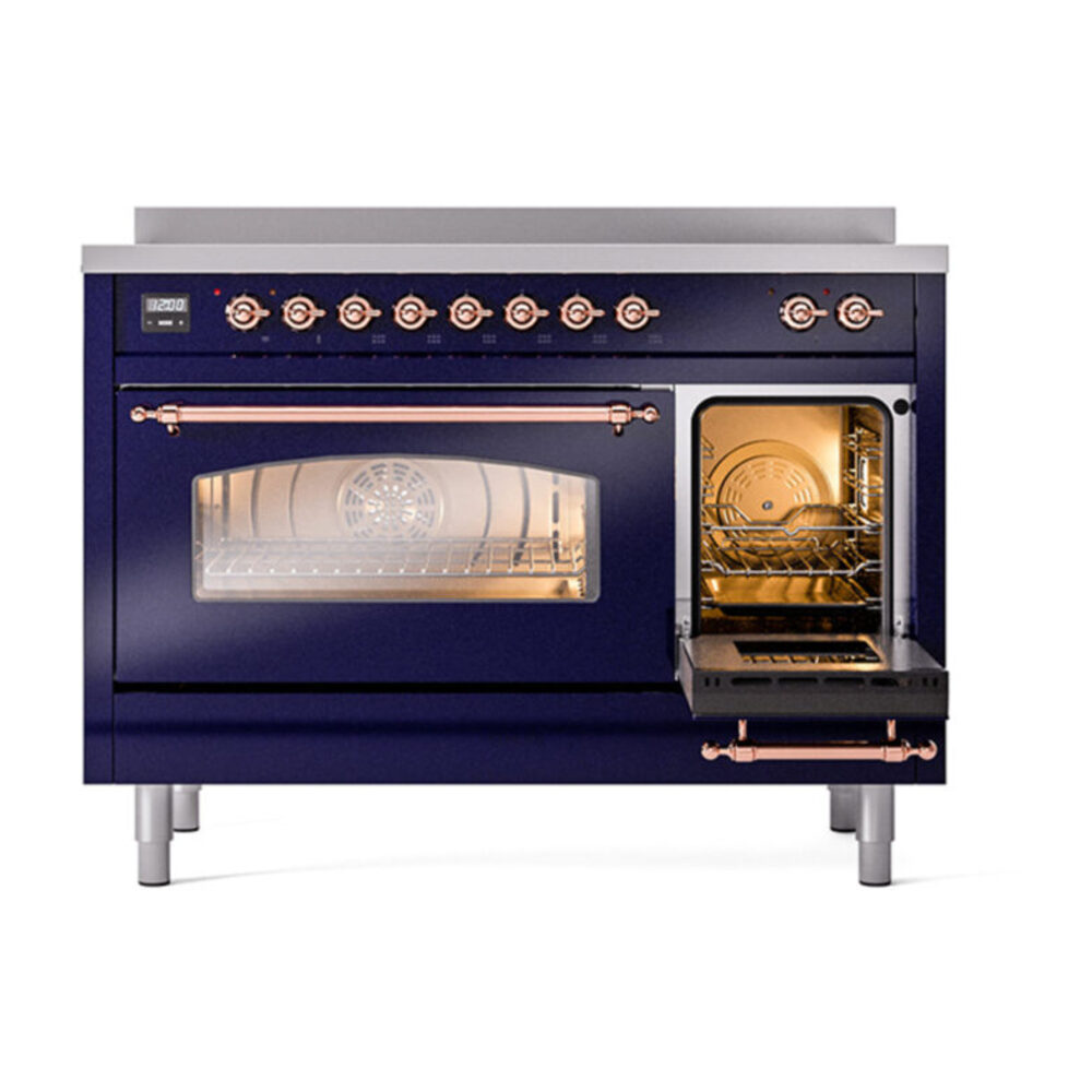 ILVE_UPI486NMPMBP_Nostalgie_II_48"_Dual_Fuel_Range_side_oven_door_opened