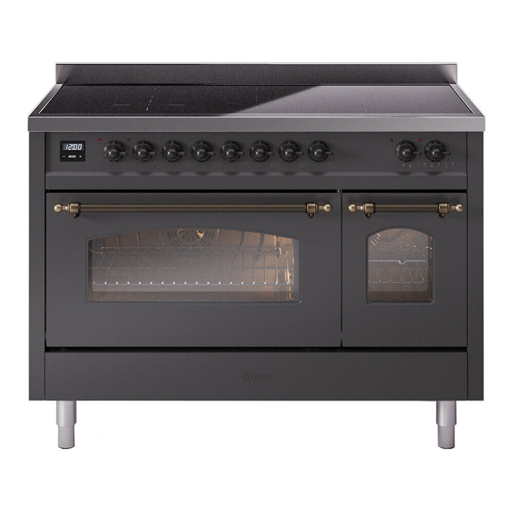 ILVE UPI486NMPMGB Nostalgie II 48 inch Induction Range with 6 Elements (Triple Glass Door, Graphite Matte, Burnished) 1 UPI486NMPMGB