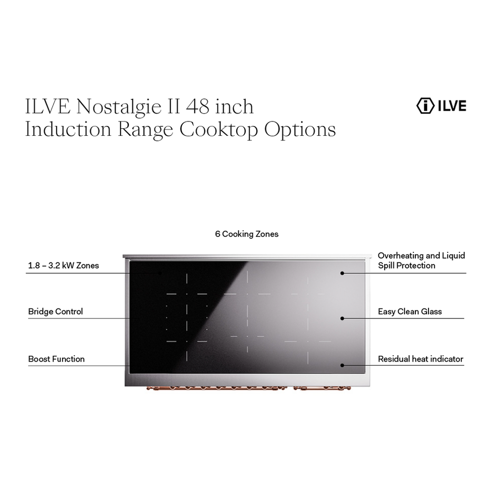 ILVE UPI486NMPMGB Nostalgie II 48 inch Induction Range with 6 Elements (Triple Glass Door, Graphite Matte, Burnished) 4 ILVE UPI486NMP Nostalgie II 48 inch Induction Range with 6 Elements