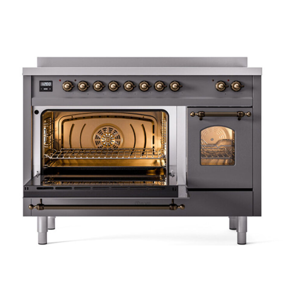 ILVE_UPI486NMPMGB_Nostalgie_II_48"_Dual_Fuel_Range_main_oven_door_opened