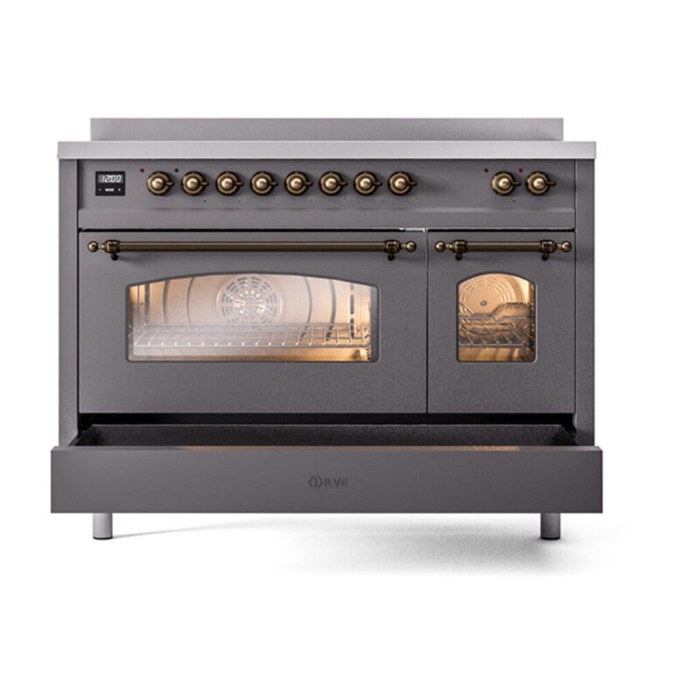 ILVE_UPI486NMPMGB_Nostalgie_II_48"_Dual_Fuel_Range_drawer_opened