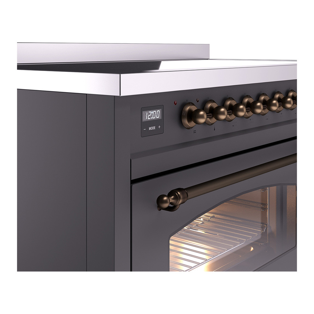 ILVE UPI486NMPMGB Nostalgie II 48 inch Induction Range with 6 Elements (Triple Glass Door, Graphite Matte, Burnished) 10 ILVE_UPI486NMPMGB_Nostalgie_II_48"_Dual_Fuel_Range_details