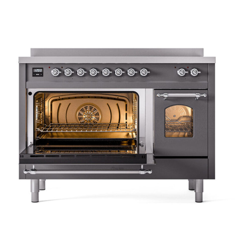 ILVE_UPI486NMPMGC_Nostalgie_II_48"_Dual_Fuel_Range_main_oven_door_opened
