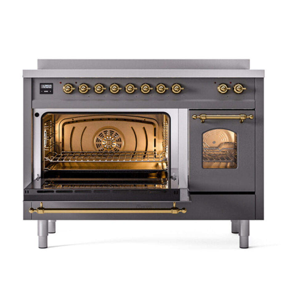 ILVE_UPI486NMPMGG_Nostalgie_II_48"_Dual_Fuel_Range_main_oven_door_opened