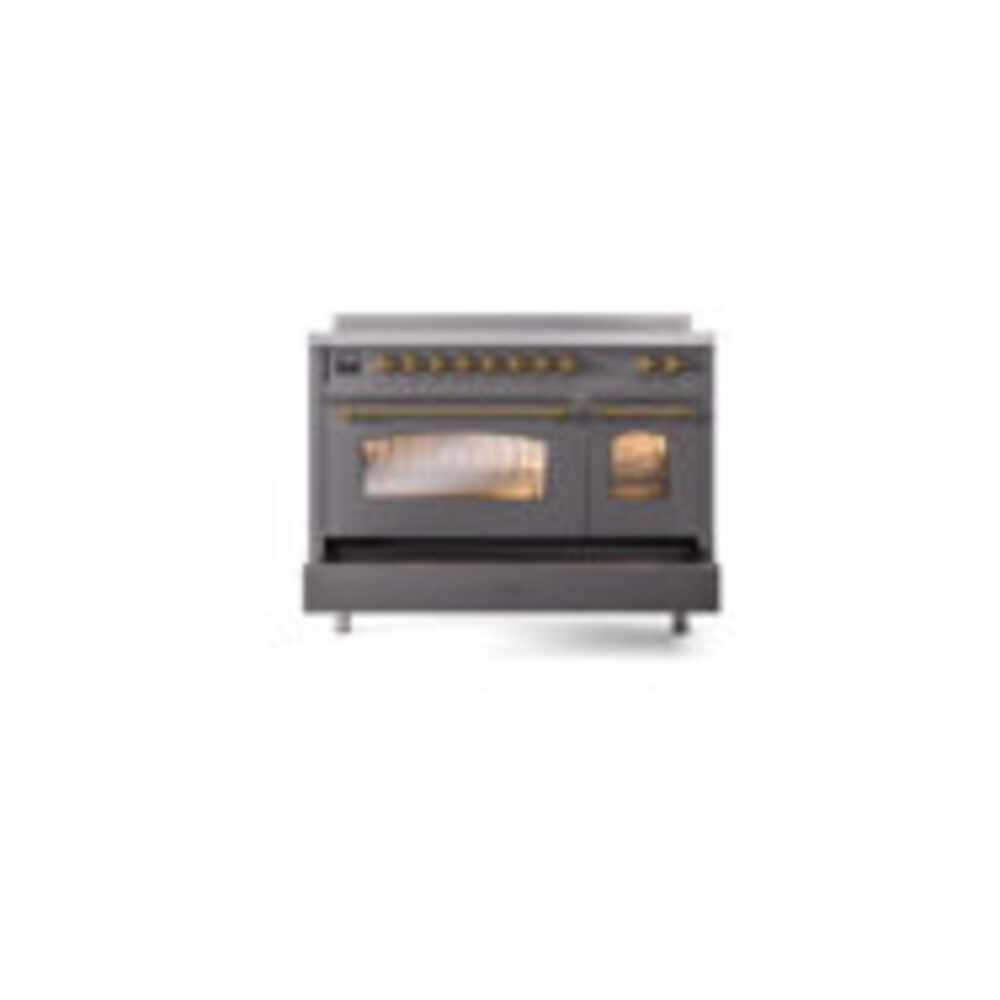 ILVE_UPI486NMPMGG_Nostalgie_II_48"_Dual_Fuel_Range_drawer_opened