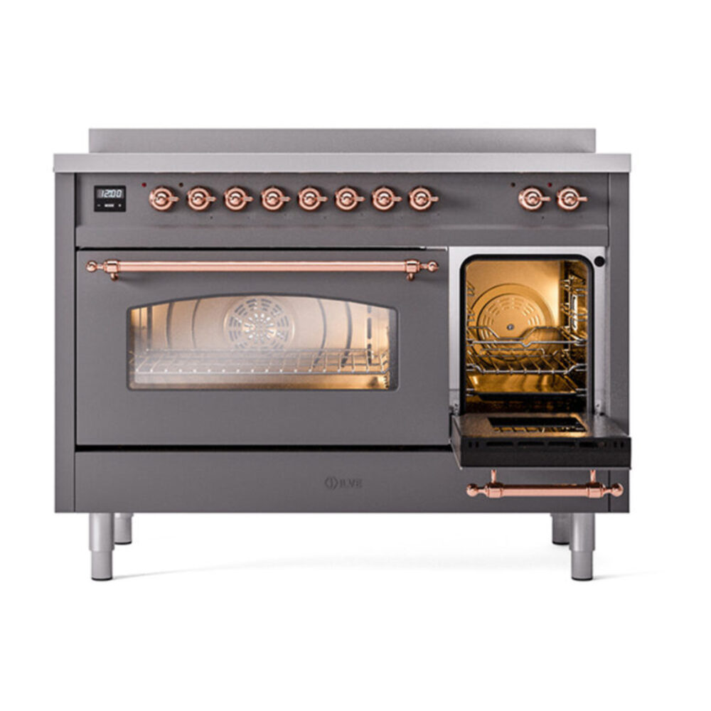 ILVE_UPI486NMPMGP_Nostalgie_II_48"_Dual_Fuel_Range_side_oven_door_opened