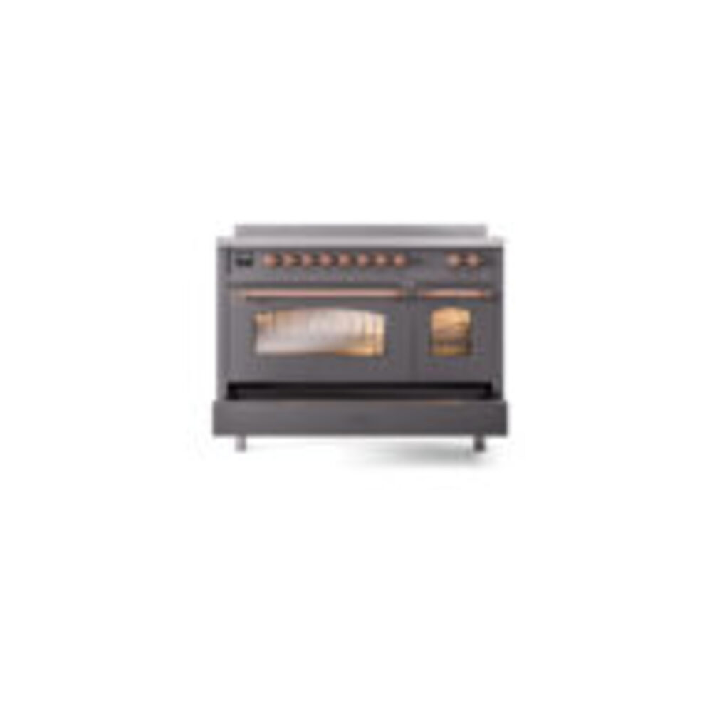 ILVE_UPI486NMPMGP_Nostalgie_II_48"_Dual_Fuel_Range_drawer_opened