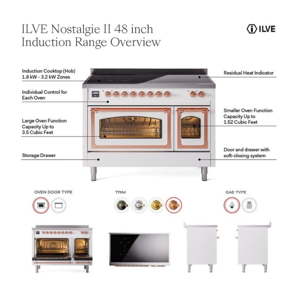 ILVE UPI486NMP Nostalgie II 48 inch Induction Range with 6 Elements, 5.02 cu. ft. Total Oven Capacity