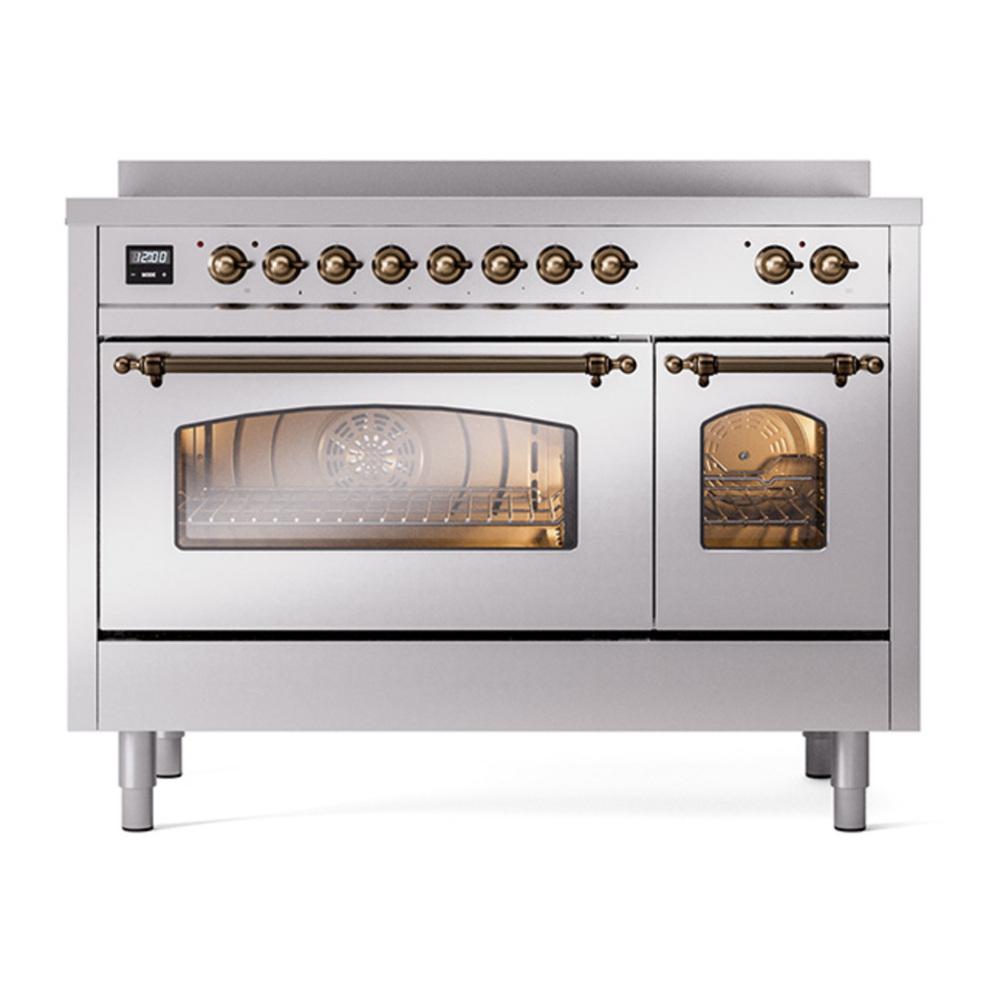 ILVE UPI486NMPSSB Nostalgie II 48 inch Induction Range with 6 Elements (Triple Glass Door, Stainless Steel, Burnished) 9 ILVE_UPI486NMPSSB_Nostalgie_II_48"_Dual_Fuel_Range_front_view