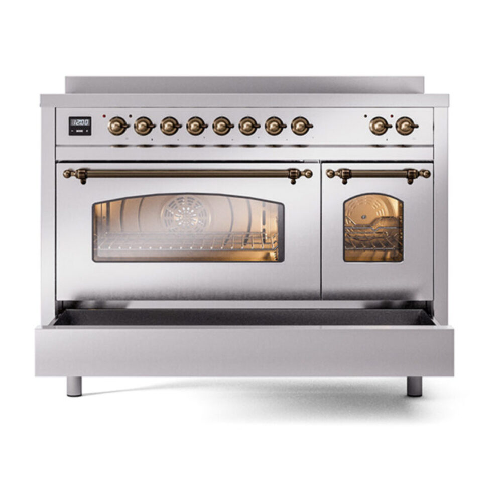 ILVE_UPI486NMPSSB_Nostalgie_II_48"_Dual_Fuel_Range_drawer_opened