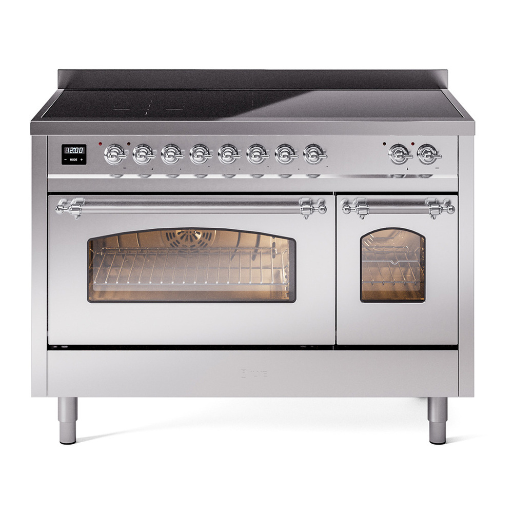 ILVE UPI486NMPSSC Nostalgie II 48 inch Induction Range with 6 Elements (Triple Glass Door, Stainless Steel, Chrome) 1 UPI486NMPSSC