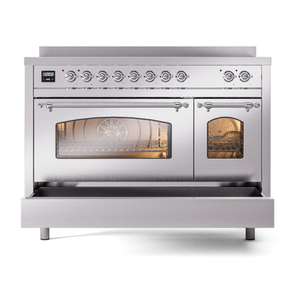 ILVE_UPI486NMPSSC_Nostalgie_II_48"_Dual_Fuel_Range_drawer_opened