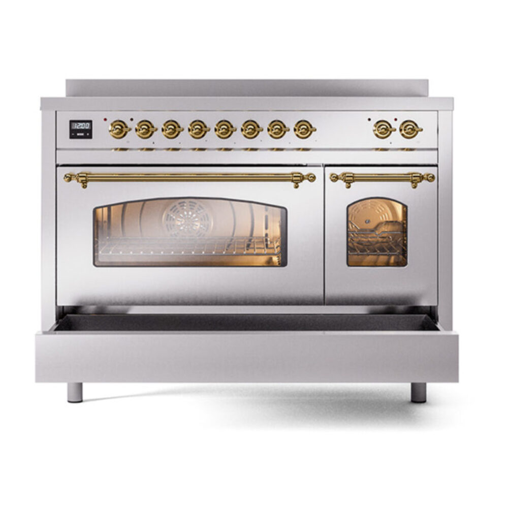ILVE_UPI486NMPSSG_Nostalgie_II_48"_Dual_Fuel_Range_drawer_opened