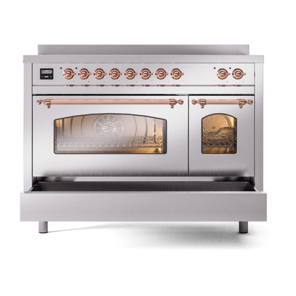 ILVE_UPI486NMPSSP_Nostalgie_II_48"_Dual_Fuel_Range_drawer_opened