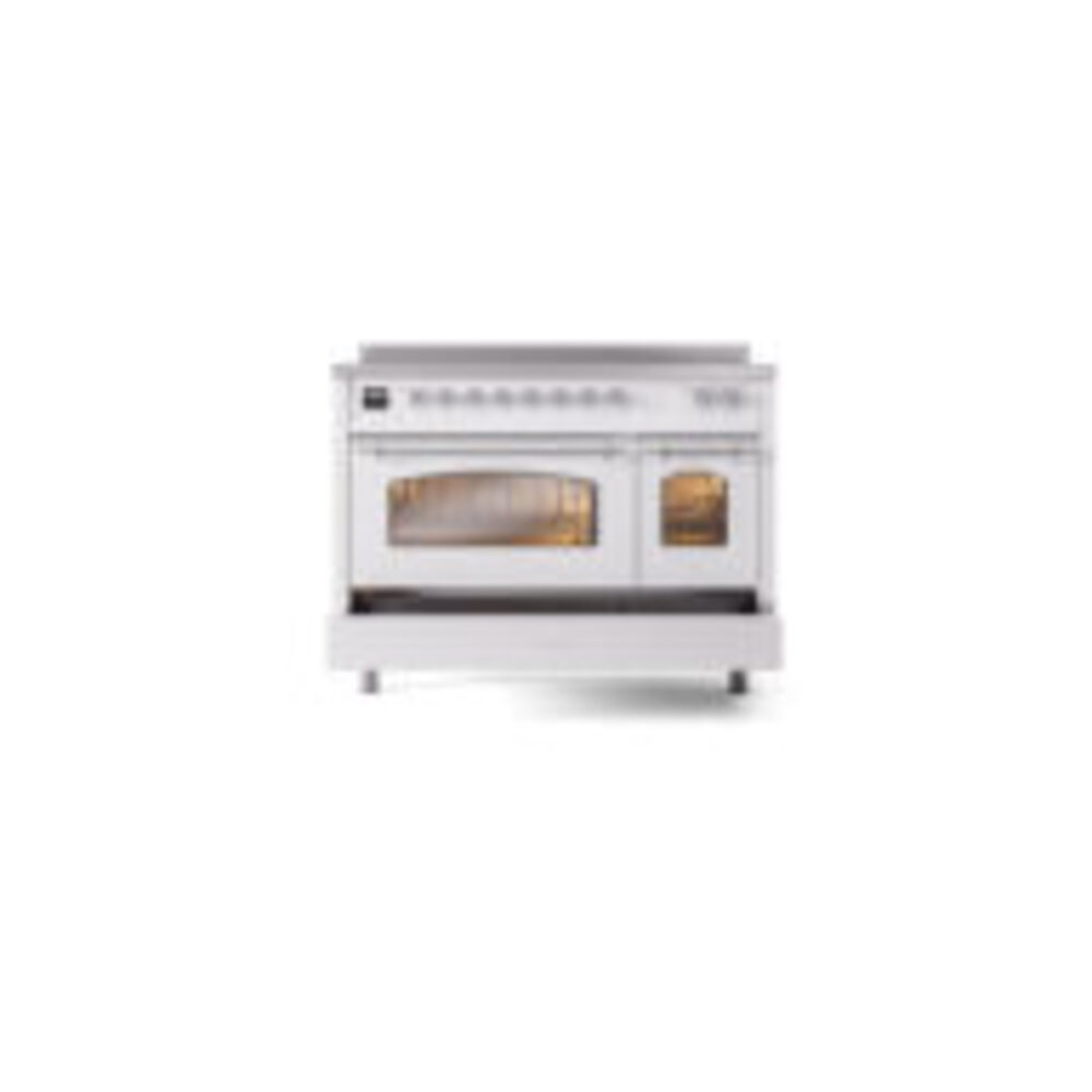 ILVE_UPI486NMPWHC_Nostalgie_II_48"_Dual_Fuel_Range_drawer_opened