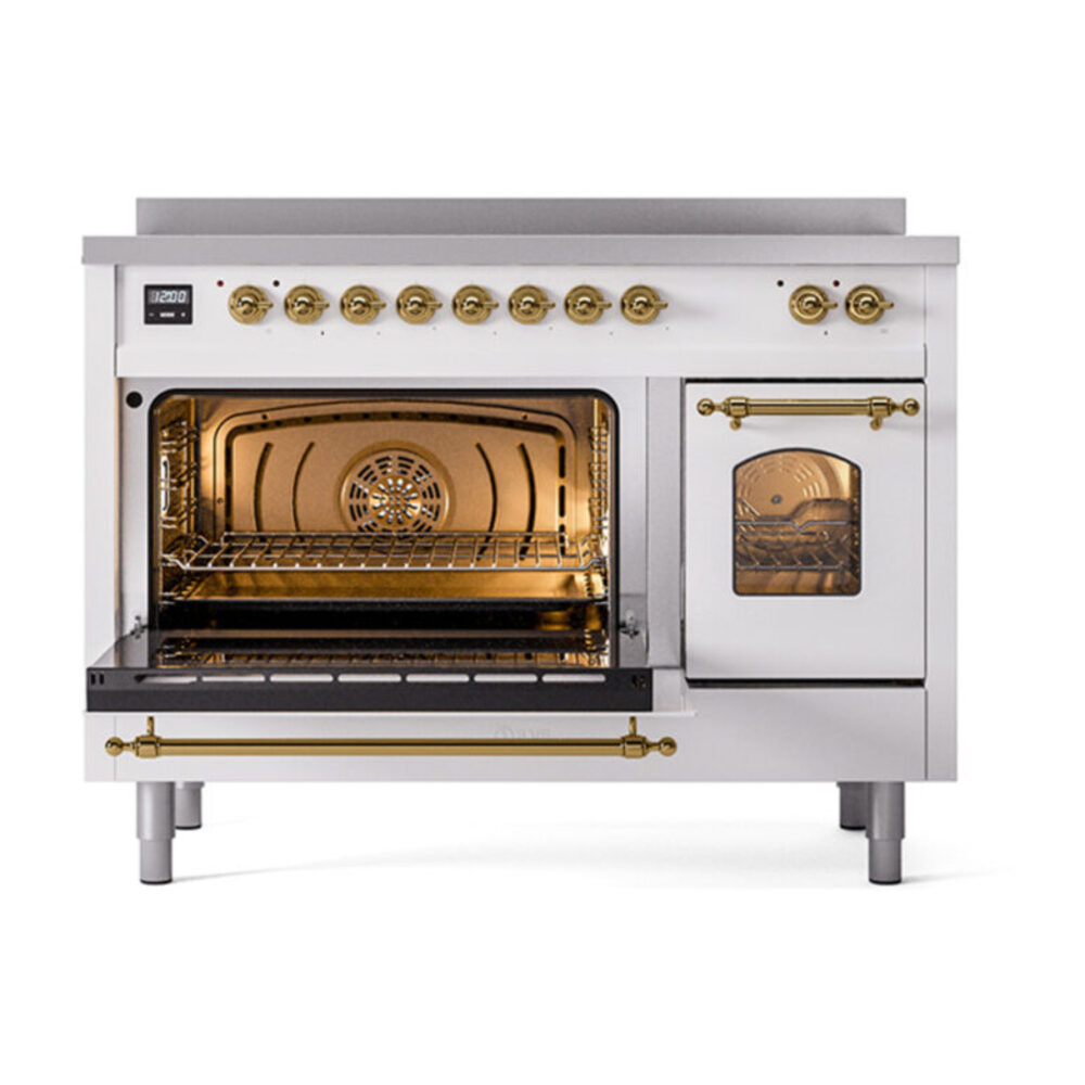 ILVE_UPI486NMPWHG_Nostalgie_II_48"_Dual_Fuel_Range_main_oven_door_opened