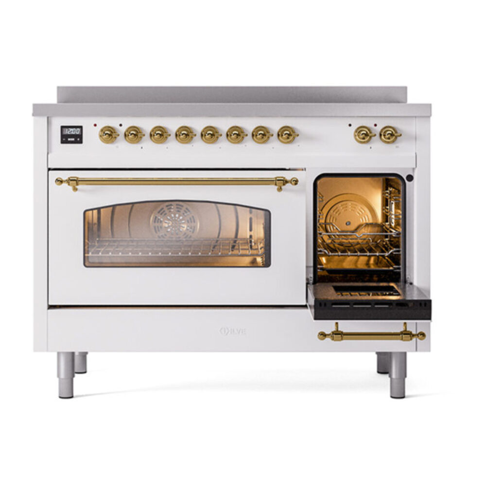 ILVE_UPI486NMPWHG_Nostalgie_II_48"_Dual_Fuel_Range_side_oven_door_opened