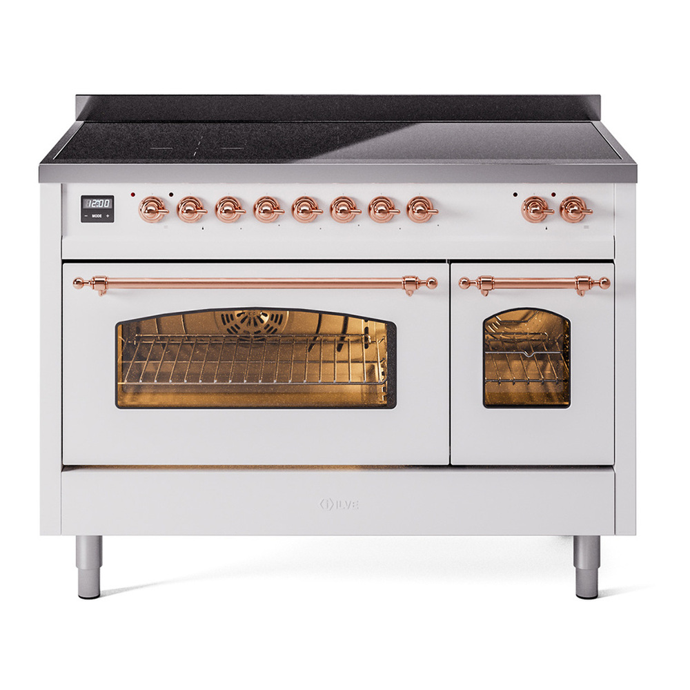 ILVE UPI486NMPWHP Nostalgie II 48 inch Induction Range with 6 Elements (Triple Glass Door, White, Copper) 1 UPI486NMPWHP