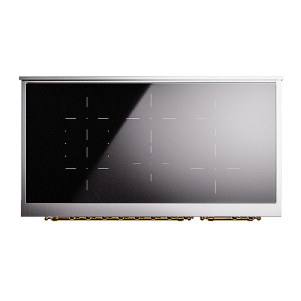 ILVE UPI486QNMPAWG Nostalgie II 48 inch Induction Range with 6 Elements (Solid Door, Antique White, Brass) 6 ILVE_UPI486QNMPAWG_Nostalgie_II_48"_Dual_Fuel_Range_top_view