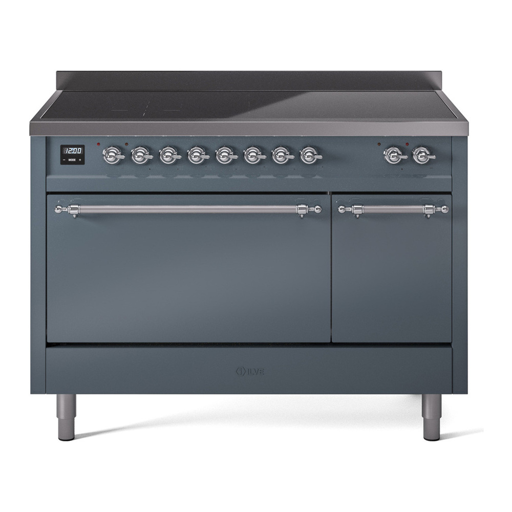 ILVE UPI486QNMPBGC Nostalgie II 48 inch Induction Range with 6 Elements (Solid Door, Blue Grey, Chrome) 1 UPI486QNMPBGC