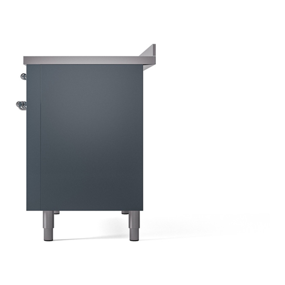 ILVE UPI486QNMPBGC Nostalgie II 48 inch Induction Range with 6 Elements (Solid Door, Blue Grey, Chrome) 8 ILVE_UPI486QNMPBGC_Nostalgie_II_48"_Dual_Fuel_Range_right_side