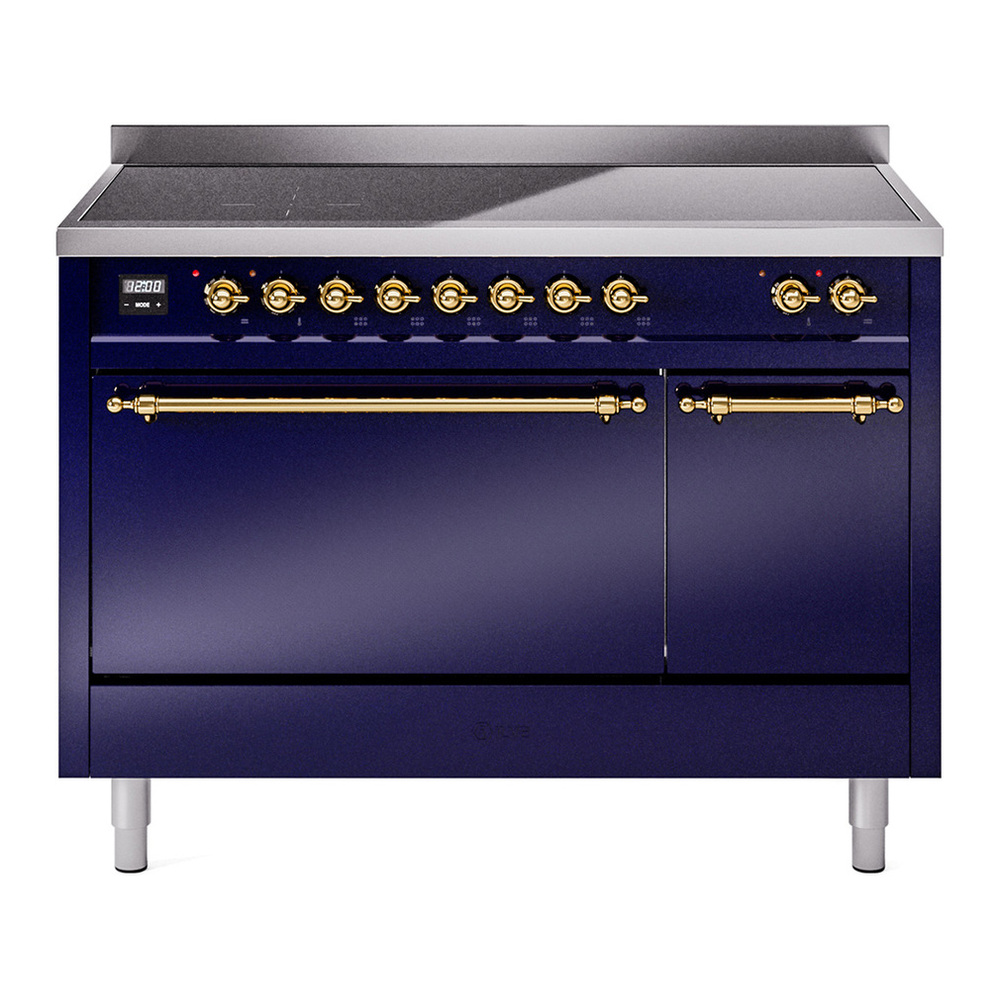 ILVE UPI486QNMPMBG Nostalgie II 48 inch Induction Range with 6 Elements (Solid Door, Midnight Blue, Brass) 1 UPI486QNMPMBG