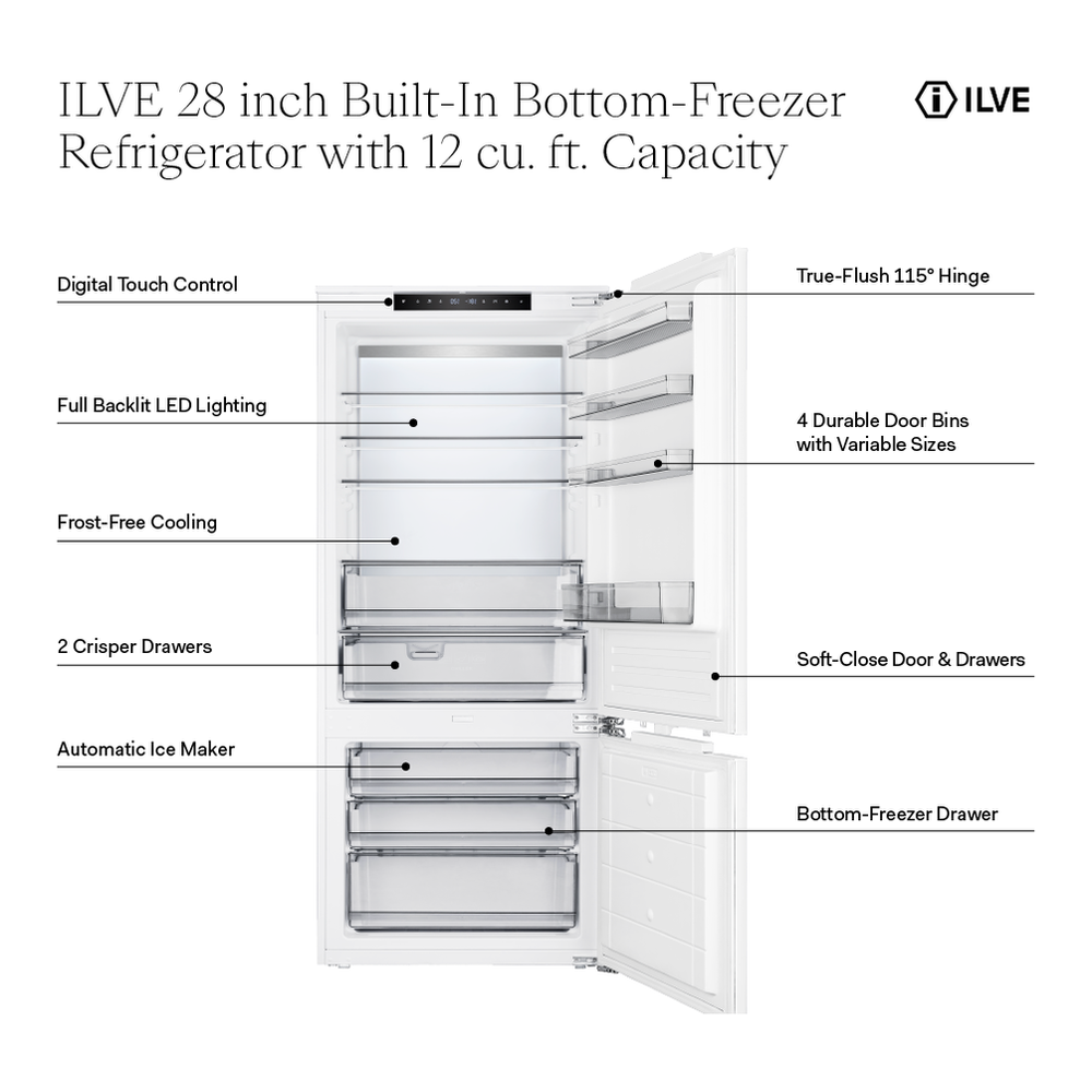 ILVE URBM28SIWPRY 28 inch Bottom Freezer Refrigerator with 12 cu. ft. Capacity, Automatic Ice Maker, in Panel Ready 2 ILVE URBM28SIWPRY 28 inch Bottom Freezer Refrigerator with 12 cu. ft. Capacity, Automatic Ice Maker, in Panel Ready