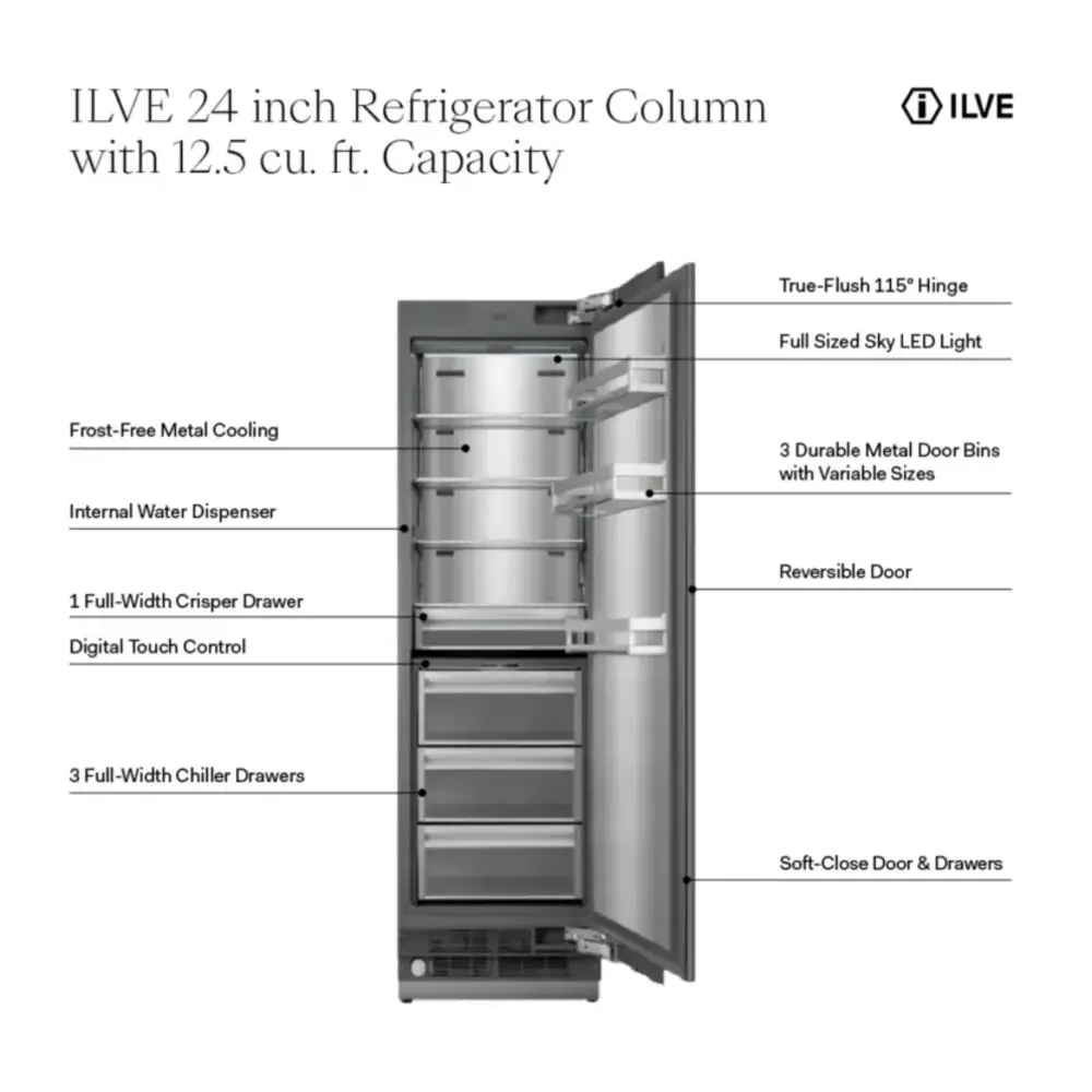 ILVE URFC24SNW 24 inch Refrigerator Column with 12.5 cu. ft. Capacity, Internal Water Dispenser