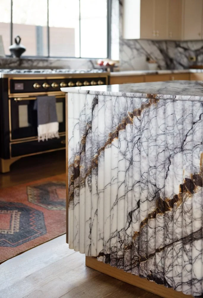 university park reeded marble faced island design