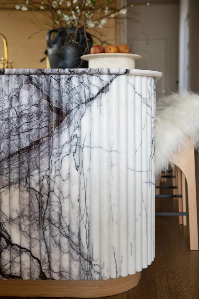 university park reeded marble faced island detail